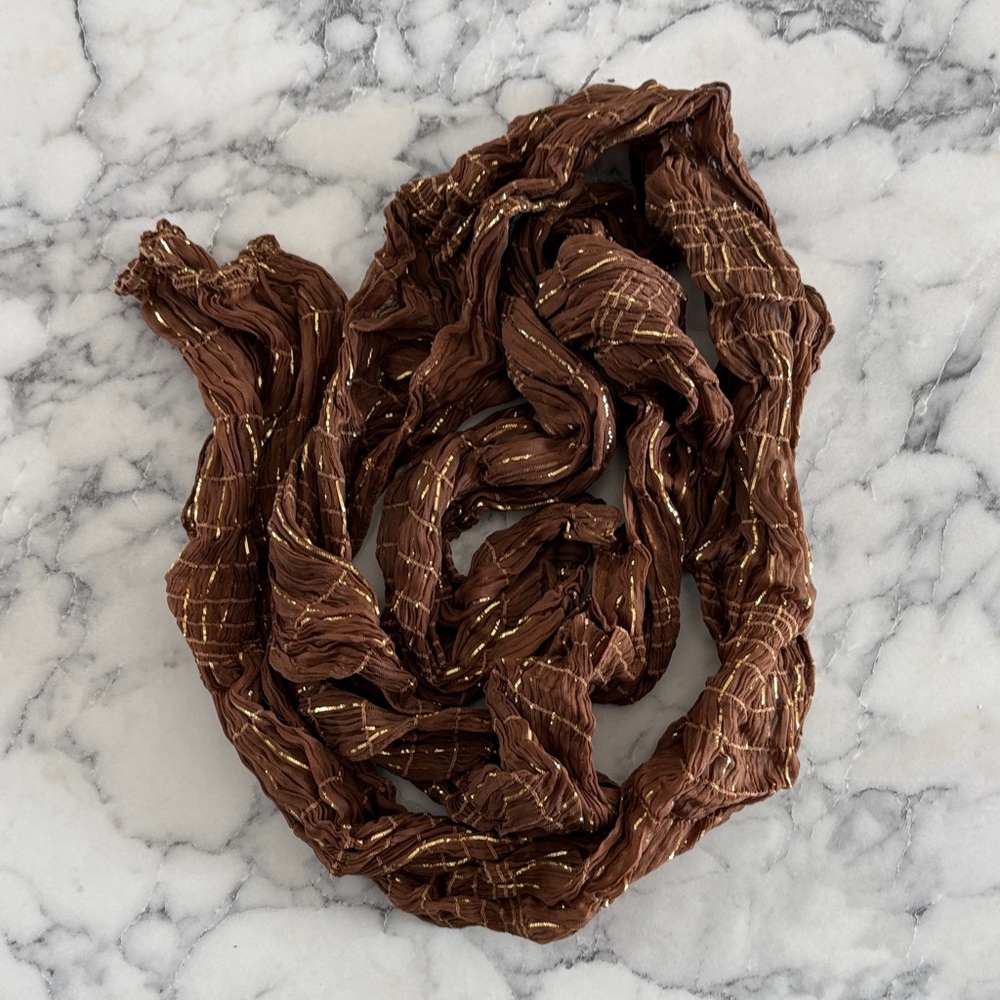 Brown and Gold Crinkled Scarf